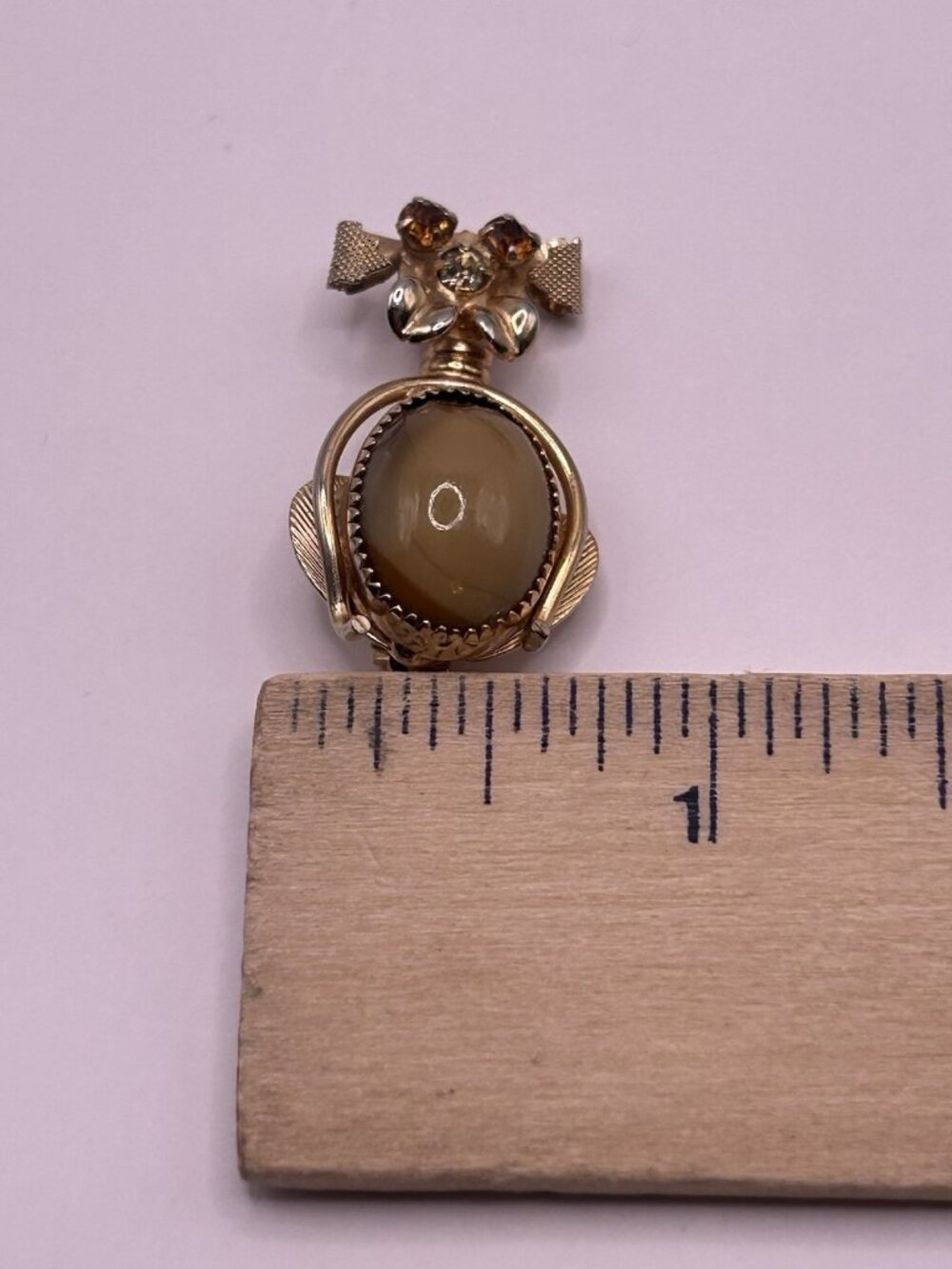 Vintage Jelly Belly Dog Brooch Gold Tone Figural Brown Cabochon Pin 1950s - Picture 5 of 6